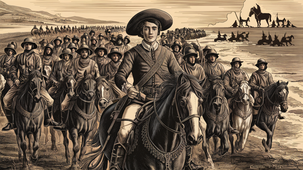 Son cien hombres con cincuenta caballos los que le siguen en su empresa, y en el mes de diciembre alcanza a la hueste de Pizarro en la bahía de Guayaquil, donde Pizarro espera los refuerzos antes de adentrarse en las tierras continentales.